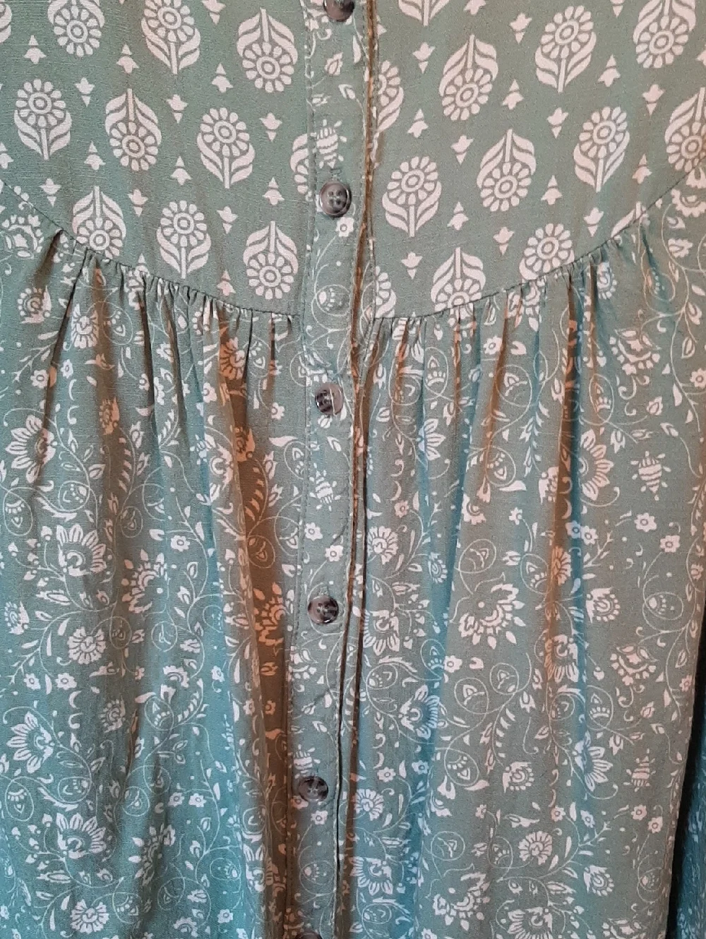 Cloth & Portrait XXL Green Floral Boho Button-Front Flowy Peasant Blouse - Picture 3 of 4